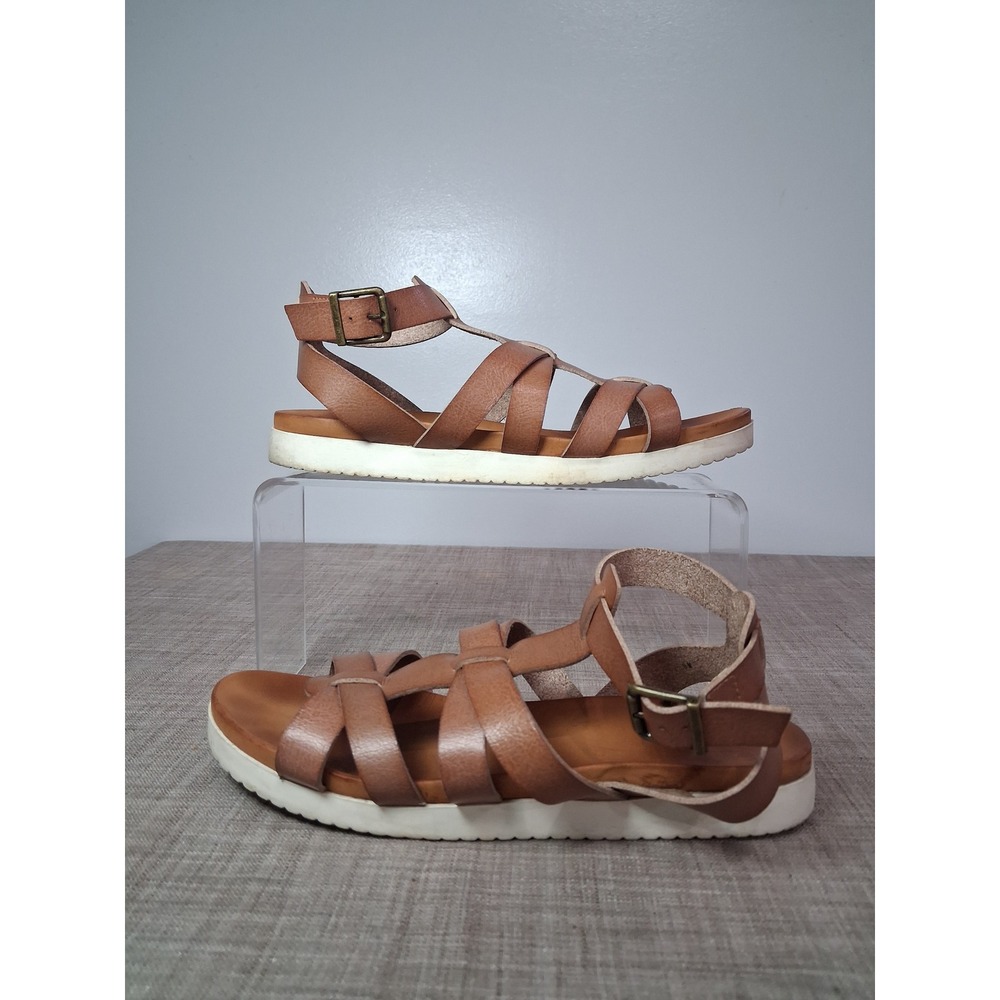 Jellypop Eevi Tan Brown Strappy Gladiator Sandals White Platform Sole Womens 9M - Picture 1 of 6